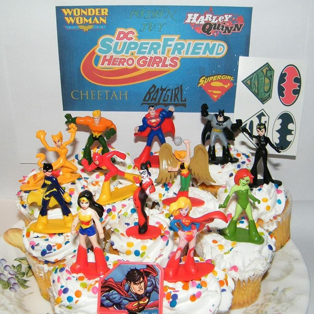 DC Super Hero Girls Deluxe Mini Cake Topper Set of 14 with 12 Figures